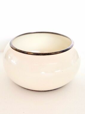 Vintage Cream Enamel Cuff Bracelet Wide Copper Trim Statement